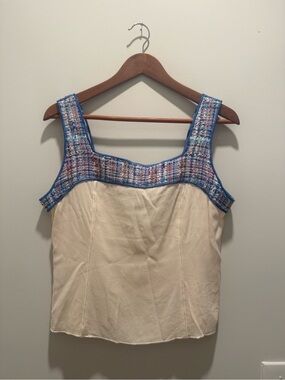 VTG Silk Blend Sleeveless Square Neck Top Blue Tweed Doncaster Sz 10 S/M